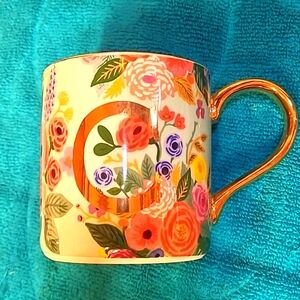 Anthropologie Mug Initial C floral coffe cup